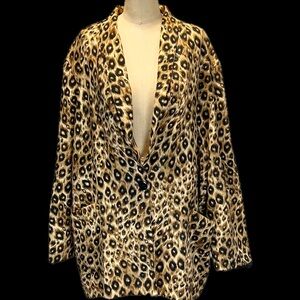VINTAGE 80s‎ leopard animal print blazer jacket coat big cat cheetah plus size